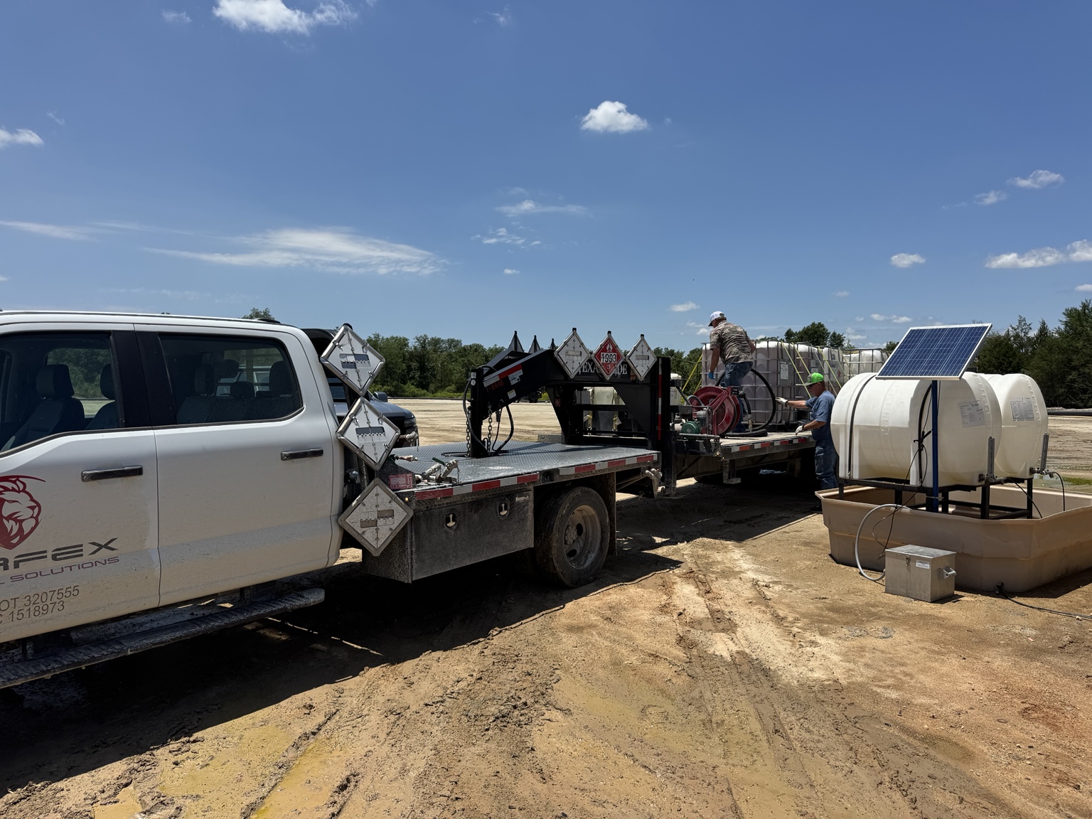 Chemical service truck supporting field application equipment